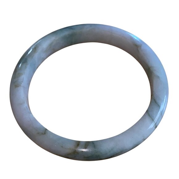 Jadeite Stone Bangle Bracelet White & Green Grade A - Picture 2 of 6